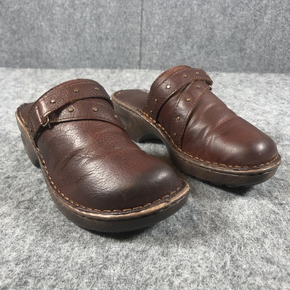 BOC Clog Mules Womens 9 M Brown Leather Studded Slip On Comfort Z47106